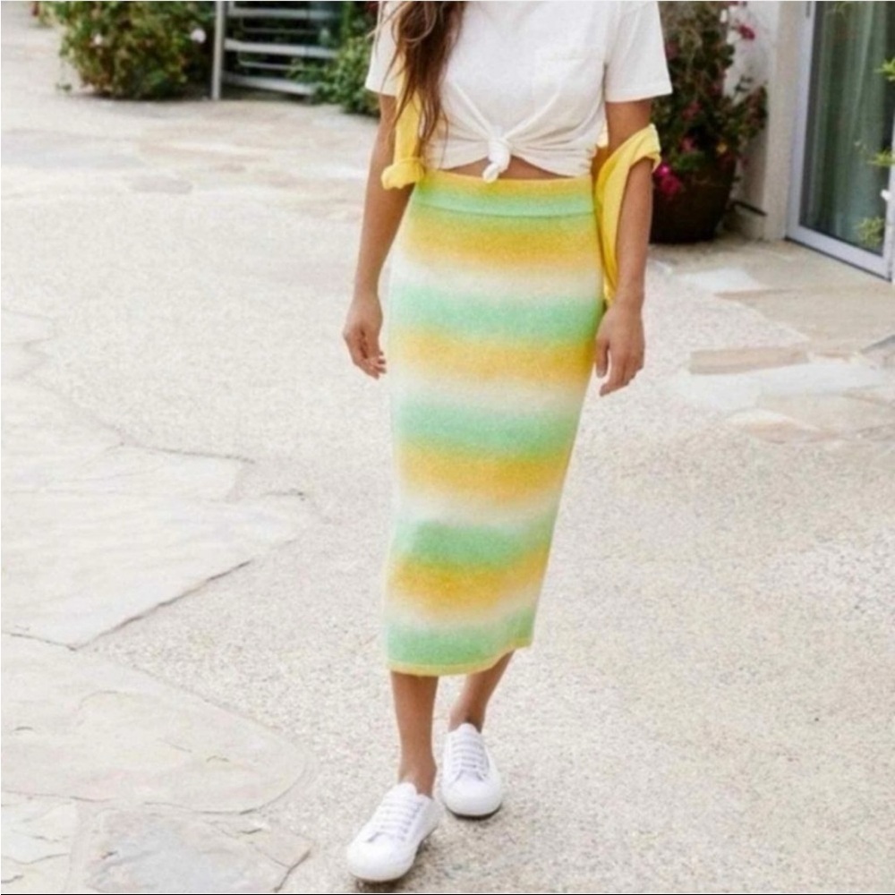 Anthropologie Dolan Ombre Knit Mid
Skirt Striped Green and Yellow Women's Skirt
